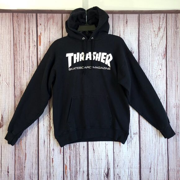 Thrasher Other - Thrasher Skateboard Mens S Black Fleece Pullover Hoodie Graphic Logo Pockets